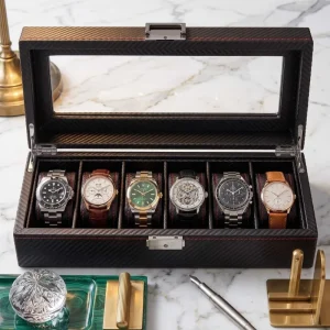 Boite à montres 6 emplacements en cuir noir