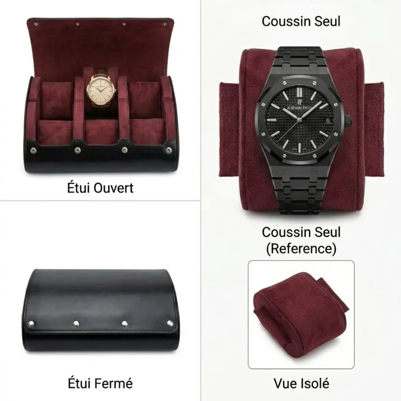 Étui 6 emplacements Cuir Noir et intérieur Rouge – Image 3